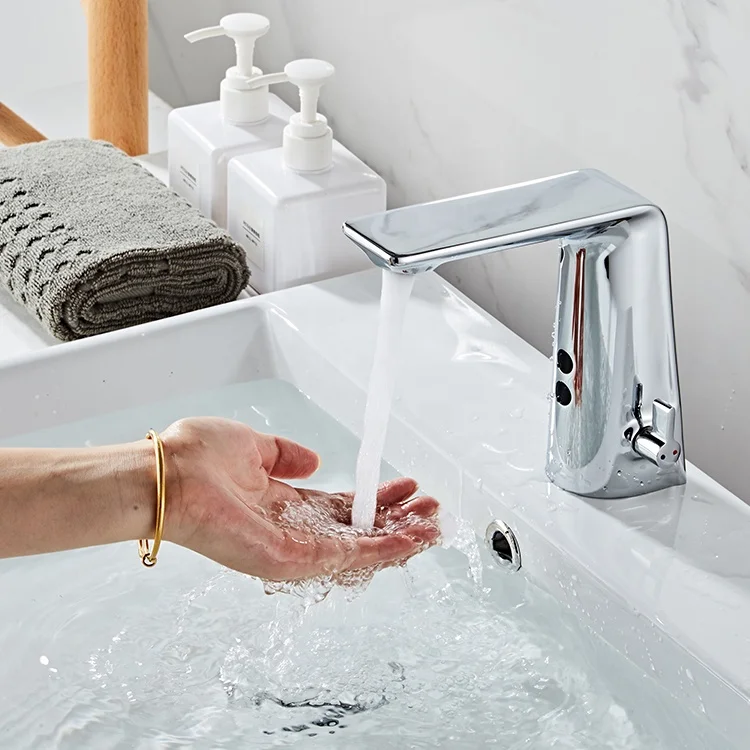 Automatic Sink Sensor Faucet Hot And Cold Basin Mixer Taps Chrome Brass Water Saving Faucets Grifos de dutch