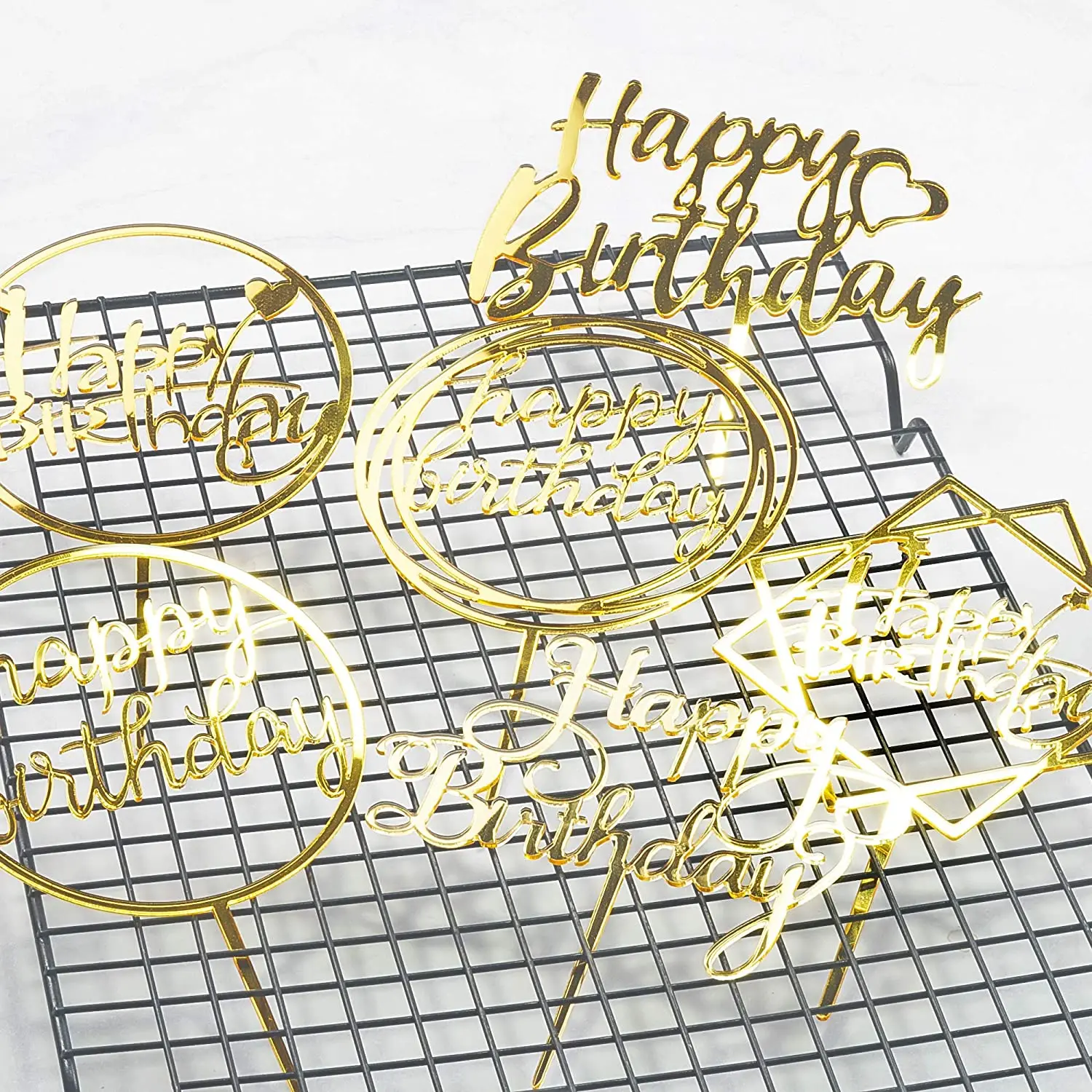 
Gold Glitter Custom Personalized Happy Birthday wedding Signs Plastic Sticks Picks Acrylic Cake Topper 