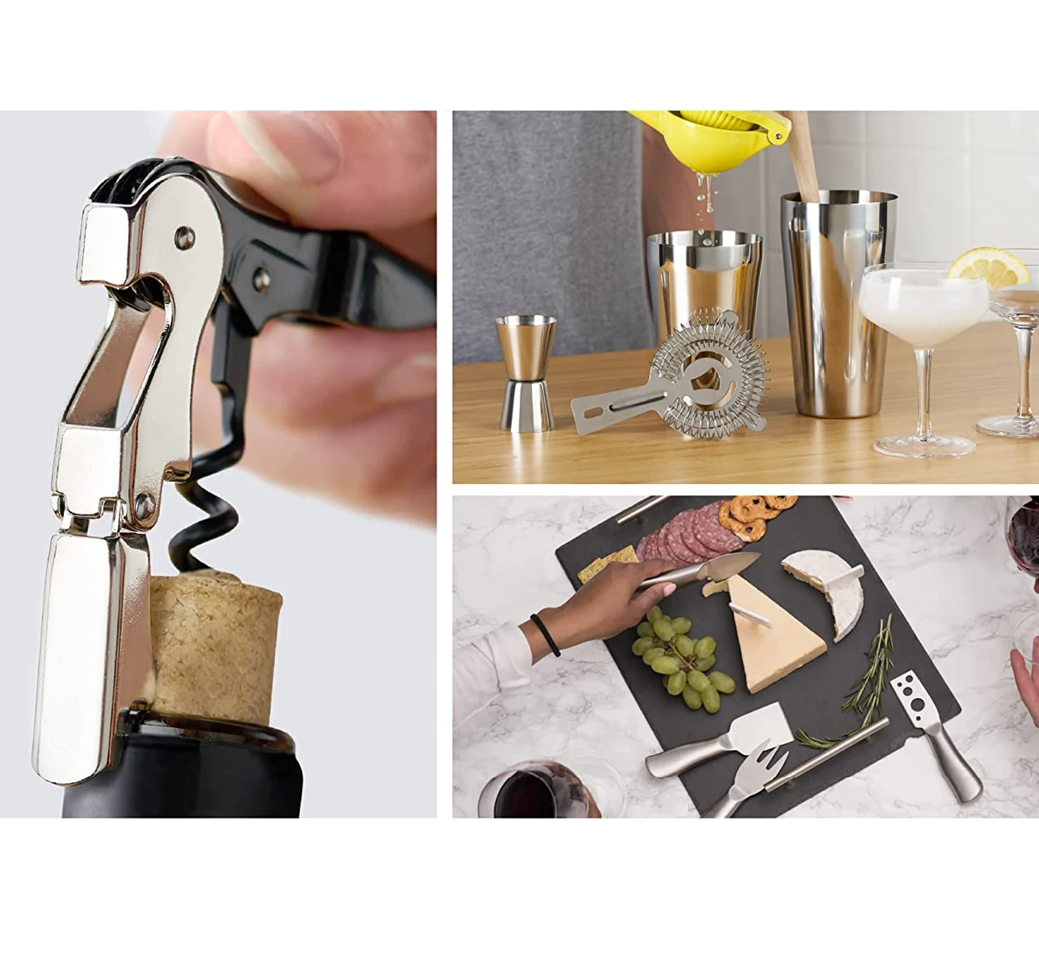 JH-Mech Tasting Carrier Kit Holds 4 Wine Glasses Modern Serving Stand Holder Carbon Steel Black Cocktail Tree Stand Display