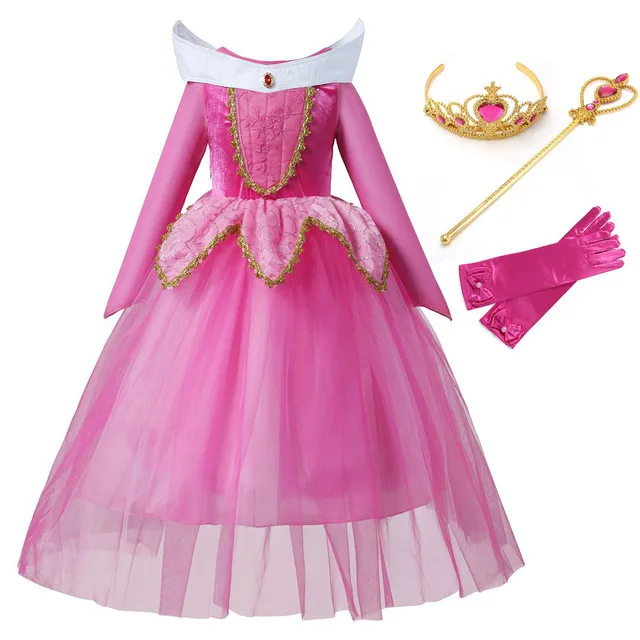 Princess Sleeping Beauty Aurora Ball Gown for Girls Elegant Pink Party Dress Child Christmas New Year Fancy Role Playing Costume