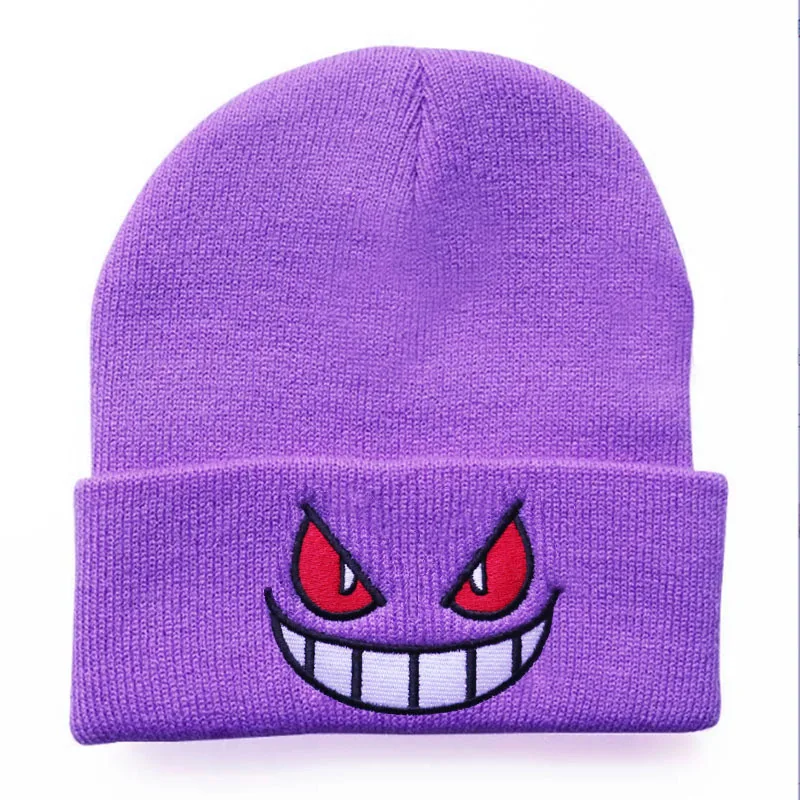 New Anime Cartoon Red Eyes Embroidered Knitted Cap Hip-hop hat Popular Trend Knitted Embroidered Winter Knitted Beanie Hat