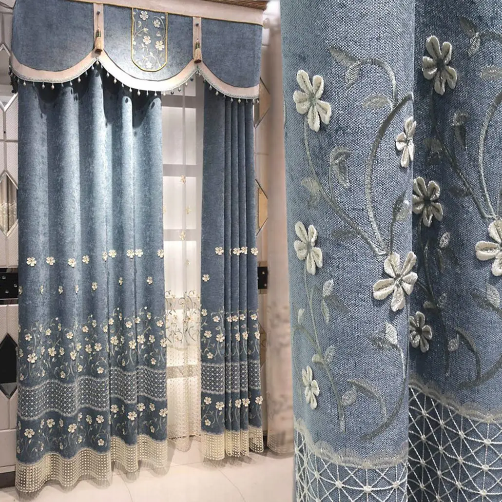 Factory Supply new embroidery design day curtain with acompany night sheer curtain fabrics for windows