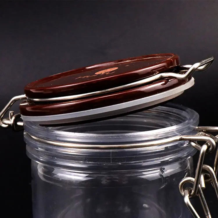 Round Airtight Seasoning Candy Spice Cosmetic PET Jar with Clip Lid Plastic High Quality Empty 200ml 500ml 7oz 16oz Camping Food
