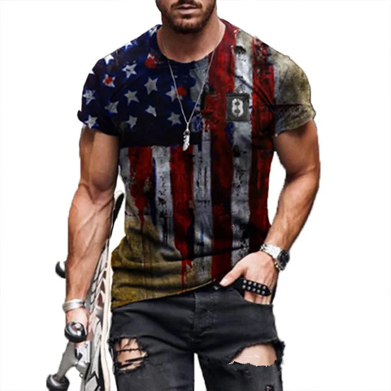The new American flag 3D printed T-shirt fashion t shirt wholesale heavyweight t shirts faux bleached polyester shirts