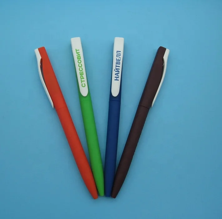 2022 Ballpoint pen new design soft surface cheap promotion plastic ball point pen with soft cover pen body with logo print