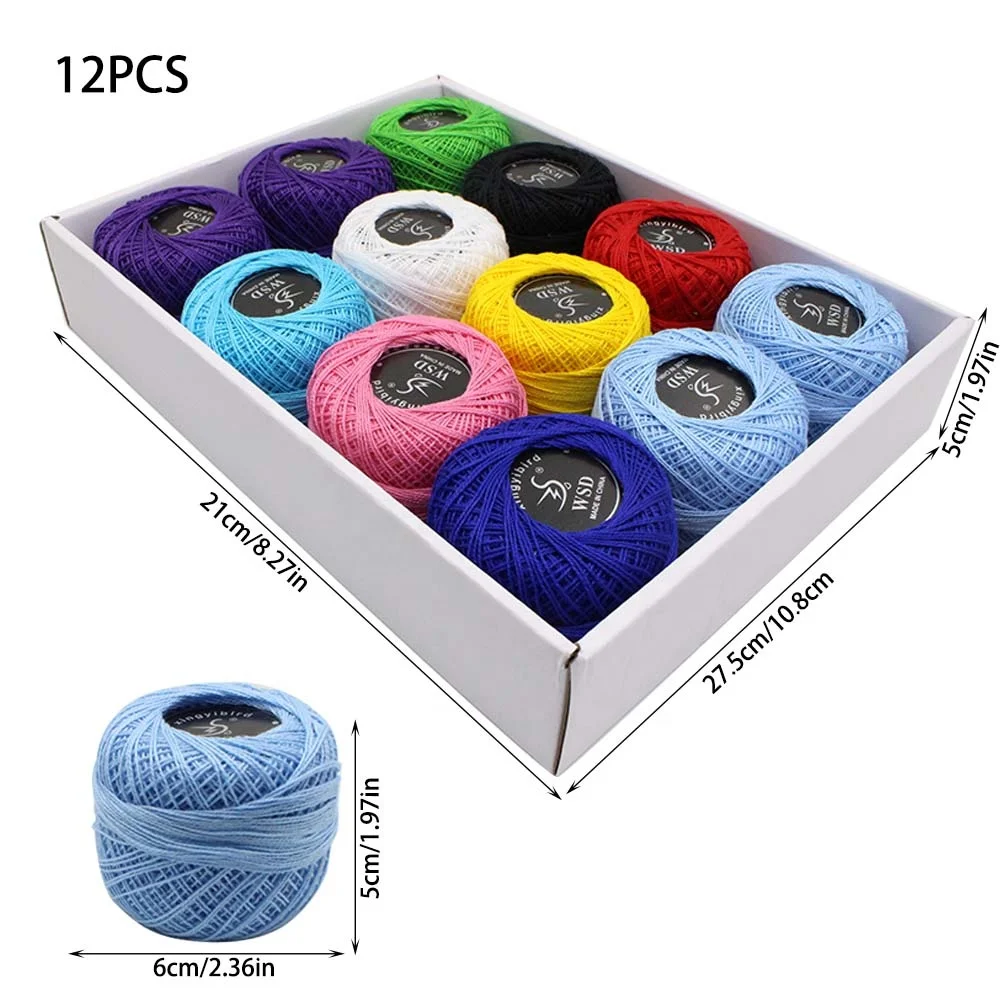 High Quality 12Pcs Mercerized Sewing Cotton Thread Ball Set Colorful Weaving Cotton Thread