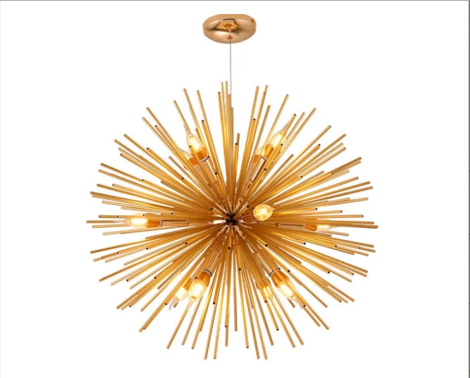 luxury round hanging  Elegant Lighting 9 Light aluminum rod gold light fixture Sputnik Chandelier