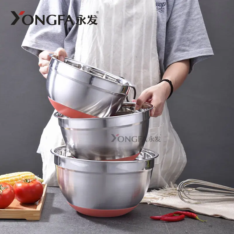 Dishwasher Safe Stainless Steel Mixing Bowls Set Nesting Bowls Salad Bowl With Colorful Silicone Bottom and Measurements Marks
