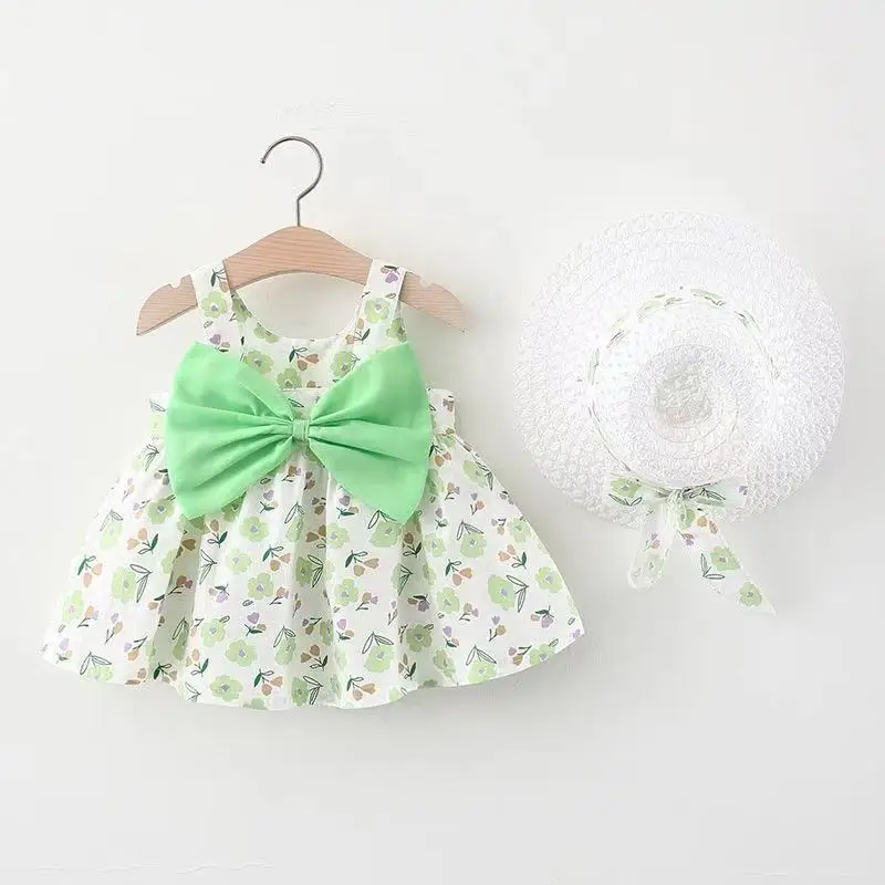 Floral Beby Dress Girl Wholesale Sleeveless Casual Baby Dresses 2 Year Girls Dress with Bow