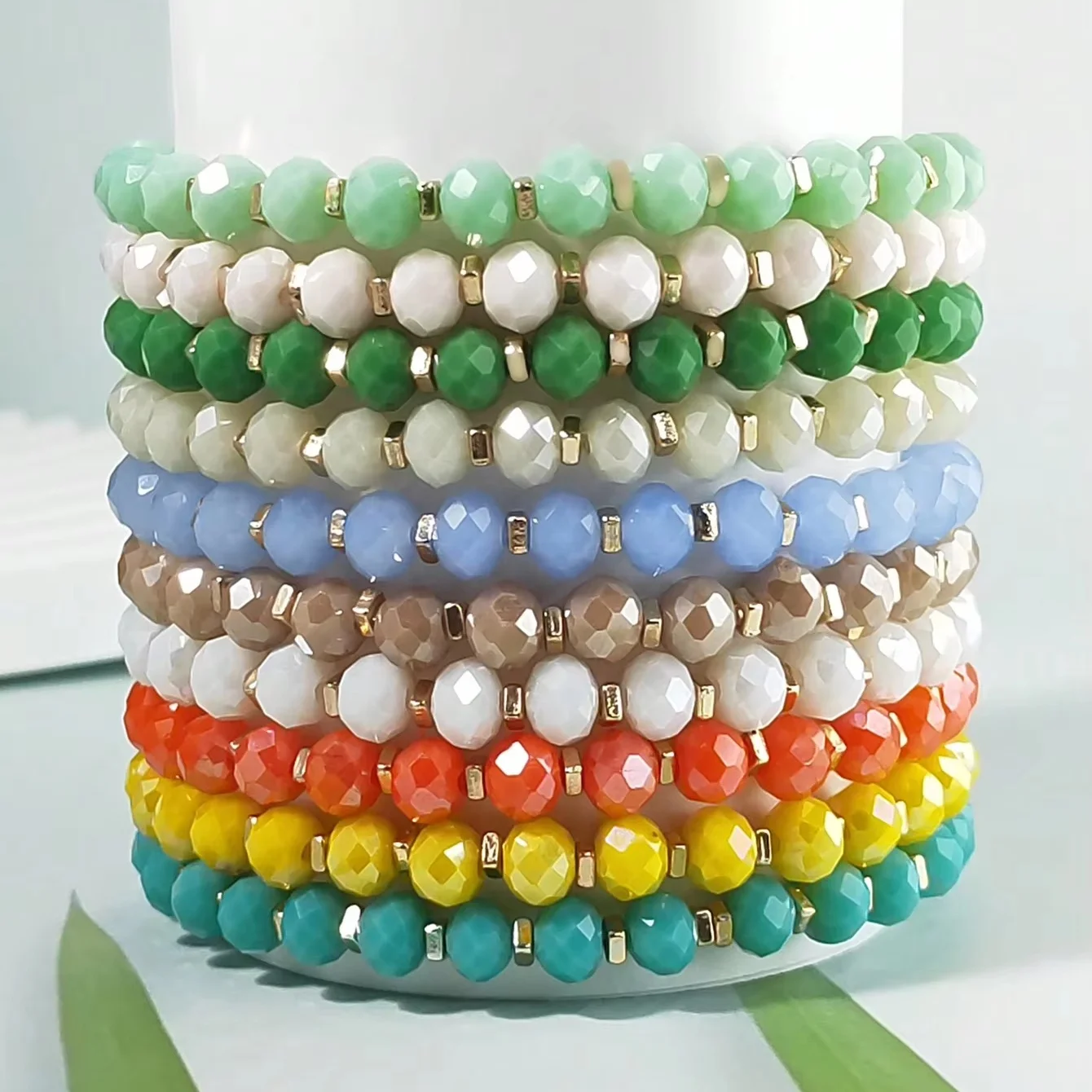 6mm Set 10pcs Crystal Beaded Bracelet Stretch Colorful Multi Colors Mixed Beaded Bracelet Available Wholesale Customized Accept