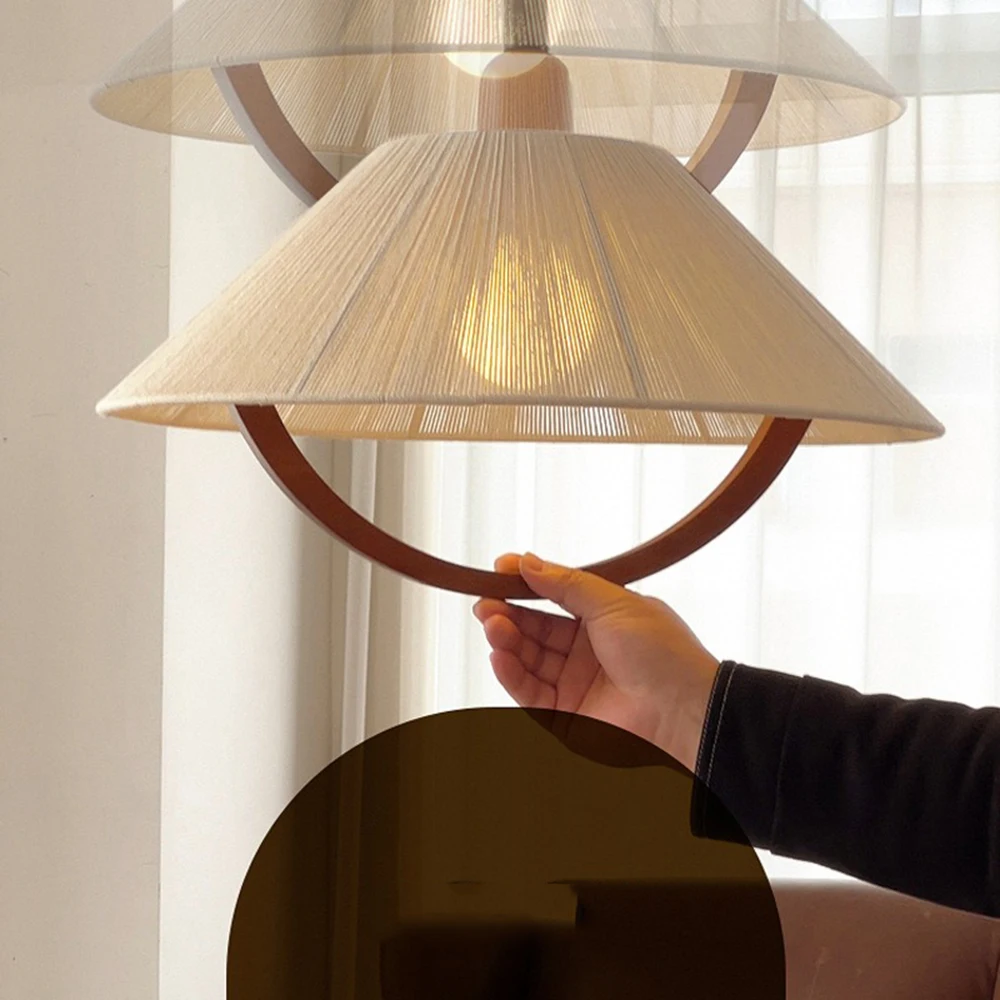Wabi Sabi Style Solid Walnut Wood Cotton Thread Adjustable Beech Pull-Down Scandinavian Mobile Lighting Suspension Lamp