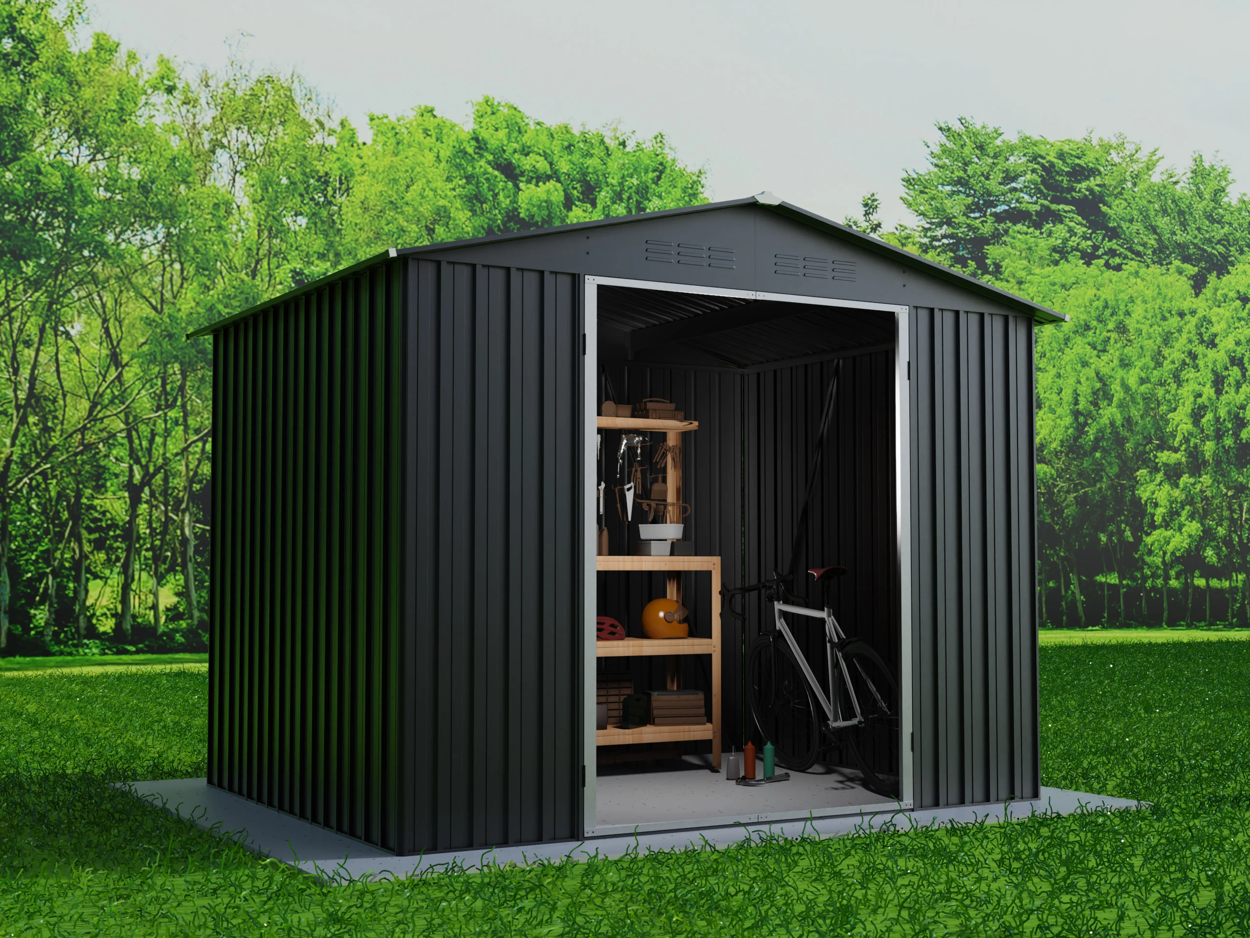 Outdoor Shed House with Open-Door Metal Storage Garden Shed Easy Installation Few Screw Tool Shed