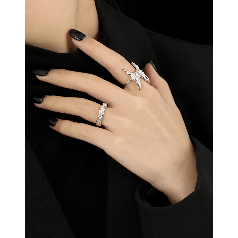 Luxury  925 Sterling Silver White Cubic Zirconia Ring 18K Gold Plated Adjustable  Cz Ring For Woman