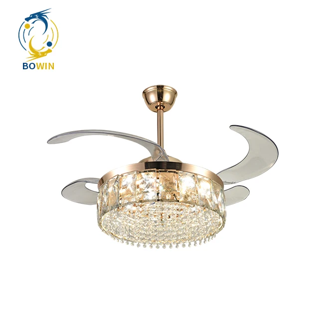 Retractable 42 Inch Ceiling Fan with Light Changing Color LED Fan Chandelier with Remote