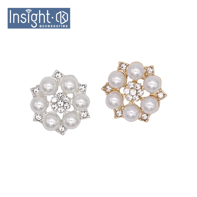 25mm Zinc Alloy Custom Buttons Rhinestone Button Flower Shape Pearl Buttons For Wedding Invitation