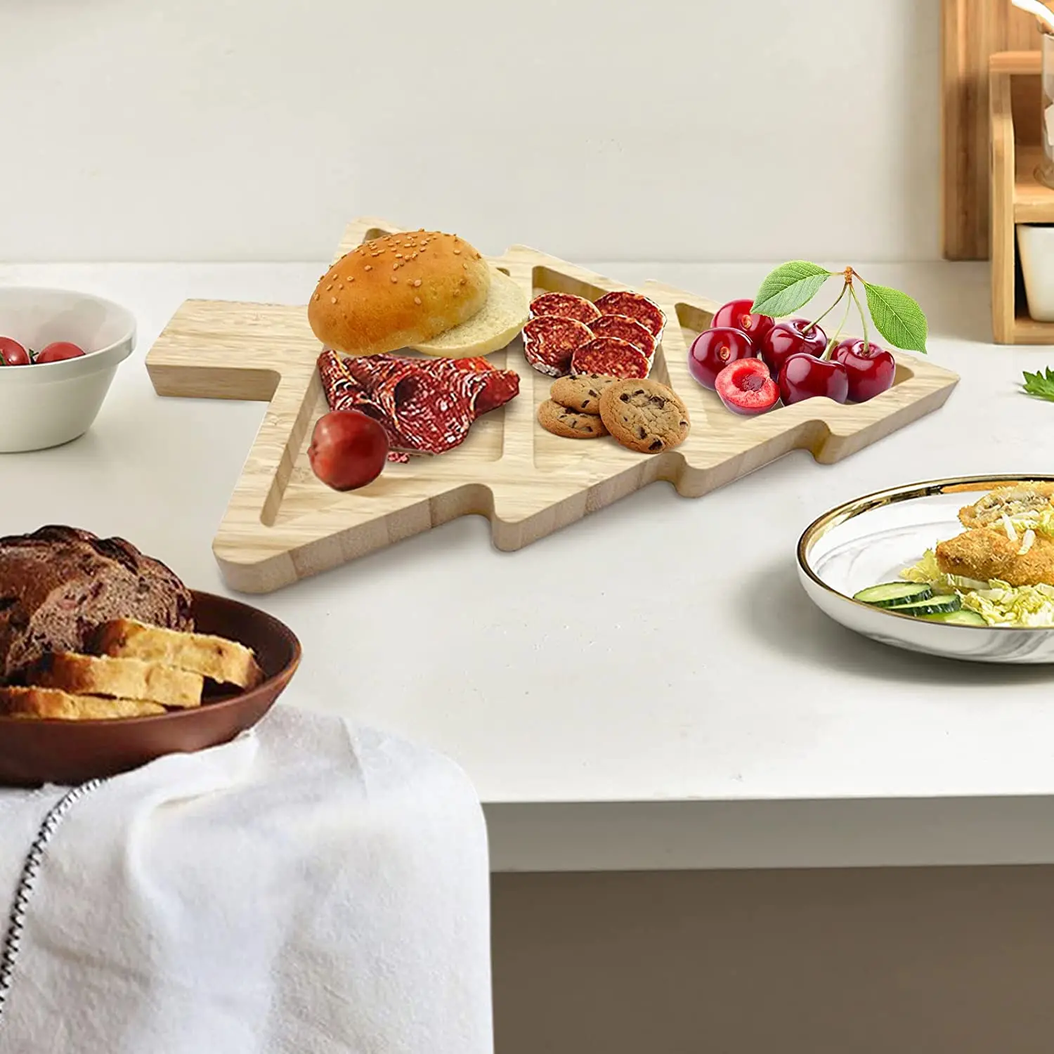 Customized Snack Appetizer Trays Bamboo Pates Christmas Tree Dessert Serving Dishes