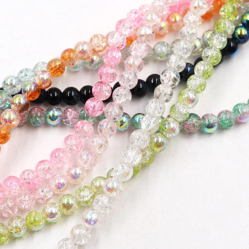 Stock for sale 6mm crackle beads sparkling beads with ab black glass beads for jewelry