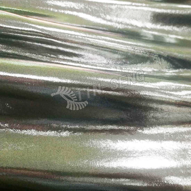Black Silver Metallic Foil Fabric , Stretch Poly Span Foil Fabric