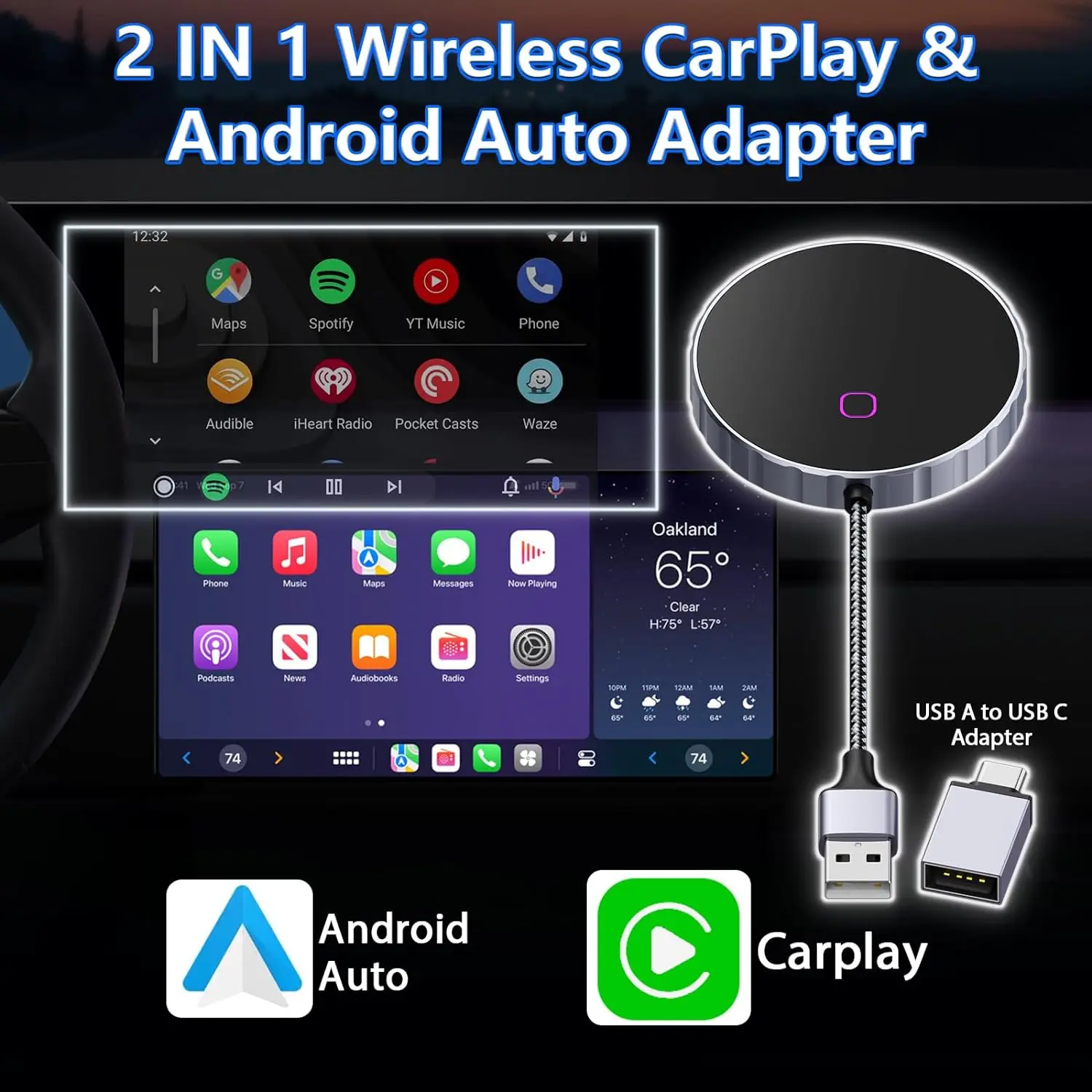 Android Auto Dongle 2-in-1 Wired CarPlay Wireless CarPlay Adapter Android Auto Wireless Adapter