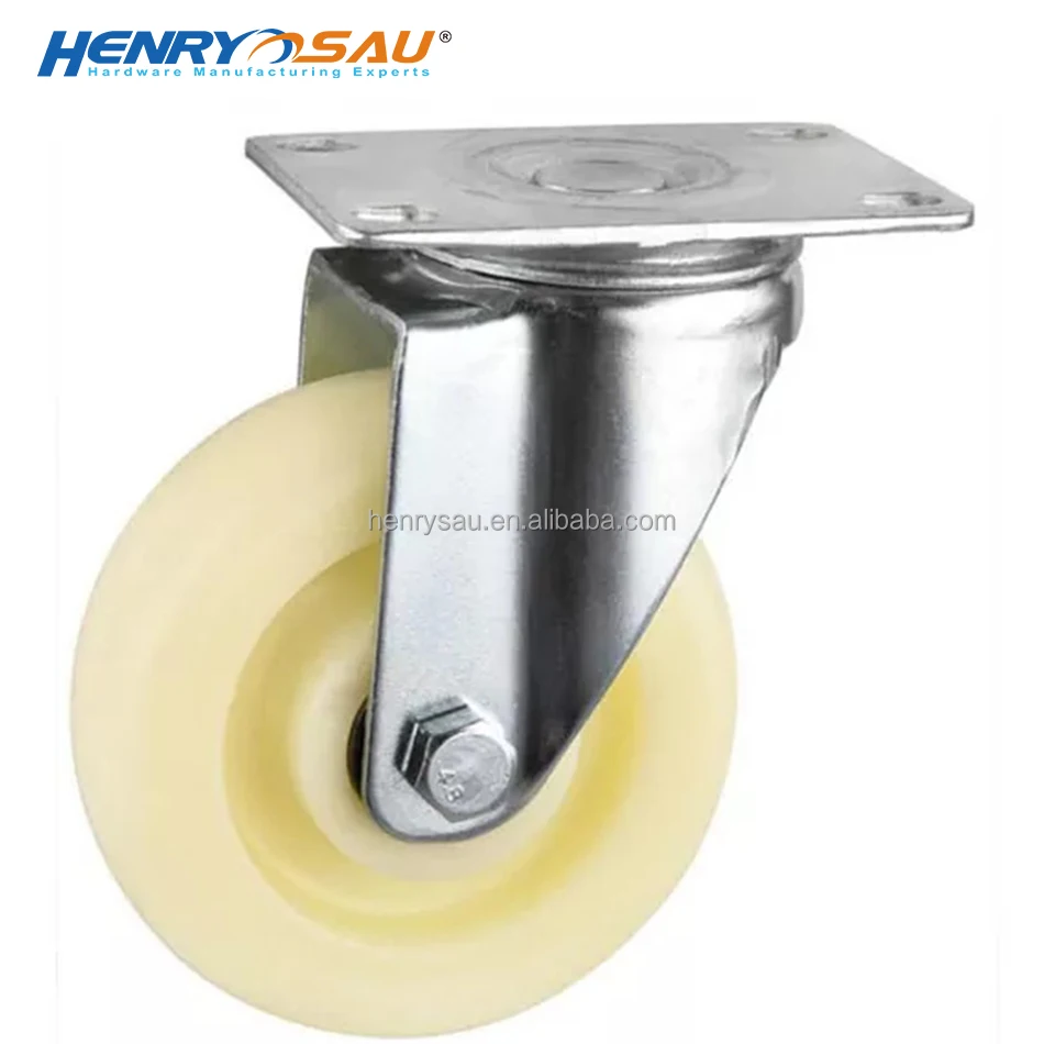 Stable 4 Inch Damping Universal Flat PP Wheel Caster 100mm Plate Casters Omnidirectional Wheel White Industrial Caster And Wheel