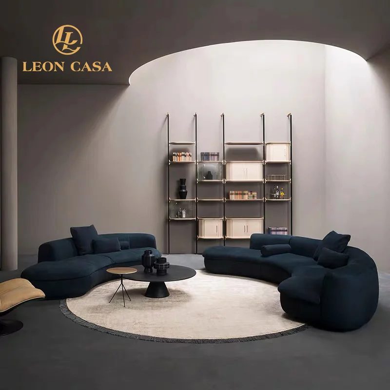 Italian Modular Luxury Sectional Sofa Modern Leather Material Half Moon Round Luxury Sofa Set