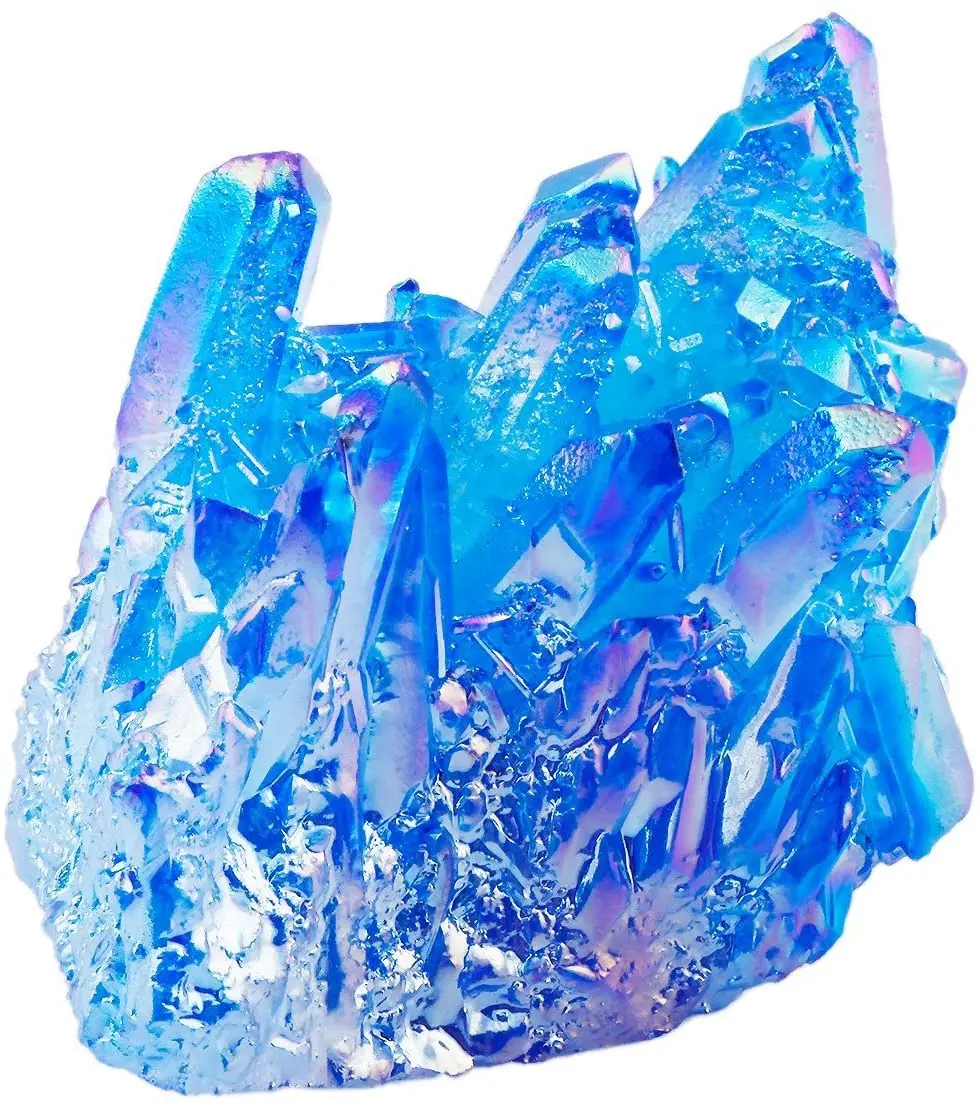 Healing Crystal Natural Titanium Coated Rainbow Fluorescein Rock Quartz Cluster Geode Druzy Home Decoration Gemstone Specimen