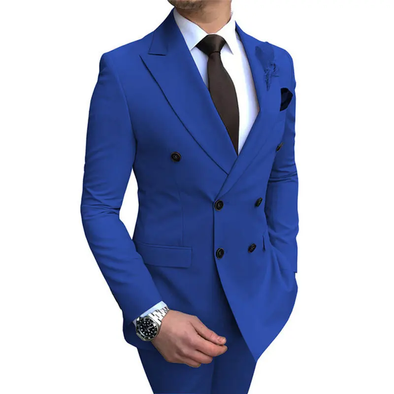 S8591F    2024   New Slim-Fitting Plus Large Size Cotton Business Leisure Suit Two-Set Wedding Banquet Suit for Men