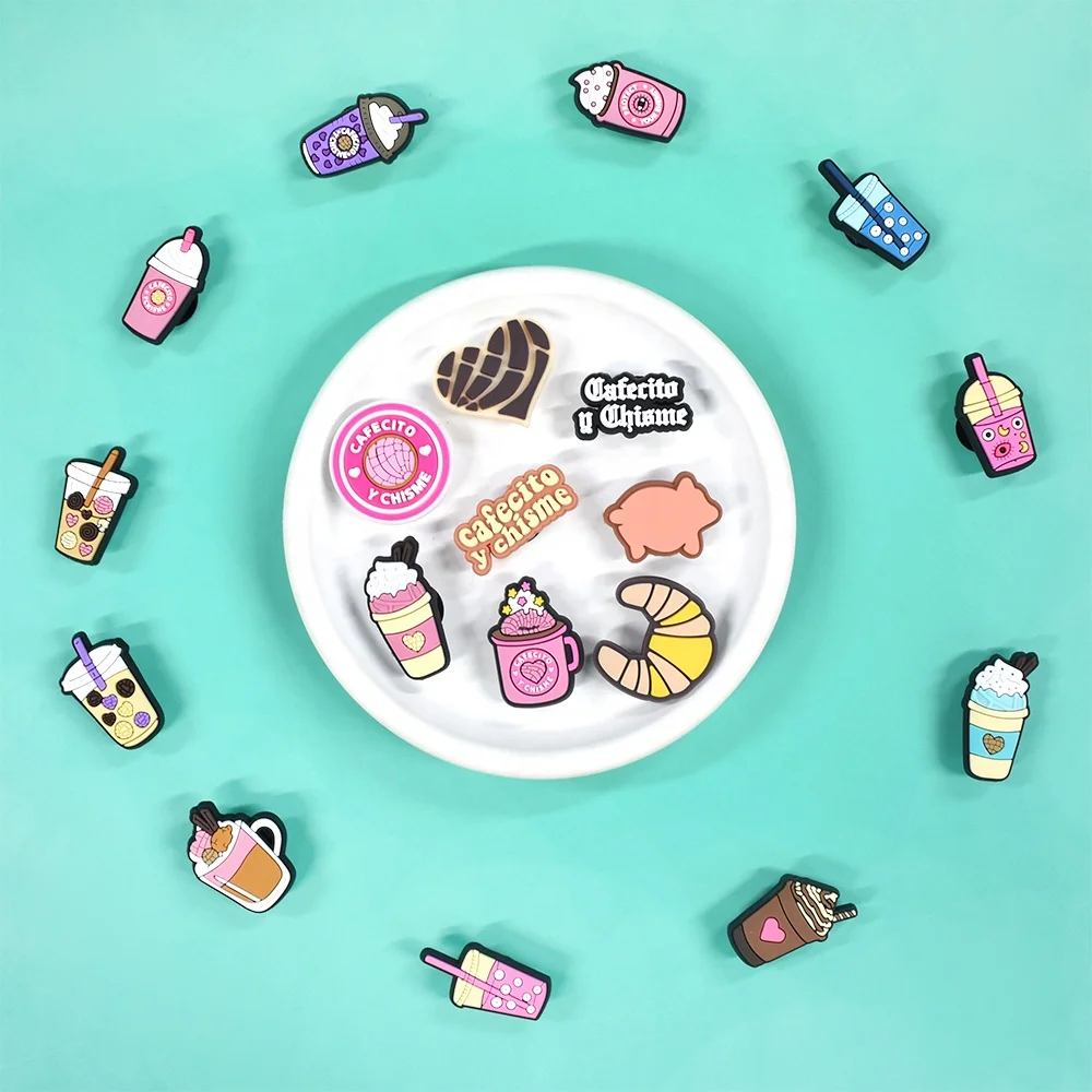 Popular Mexican Food Concha Cafecito Shoe Charms for Clog Decoration Charms for Kids Shoes Accessory for Wholesale