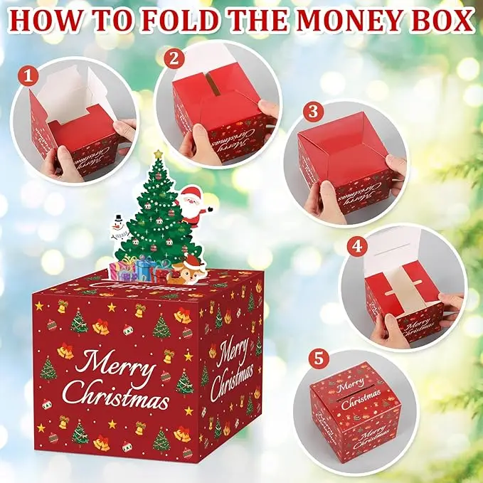 Christmas Money Box for Cash Gift Pull Surprise Money Holder Cash Gift for Kids Adults DIY Fun Holiday Cash Box for Women Men