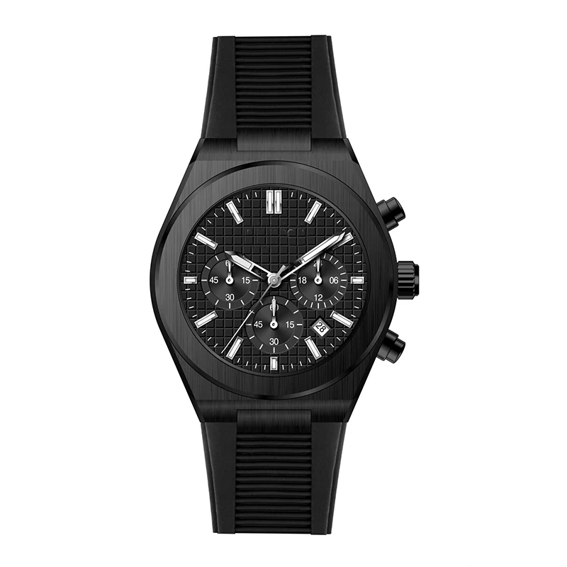 High quality wholesale custom low moq luxury all 316l stainless steel Japan quartz vk64 chronograph rubber watch man for sale
