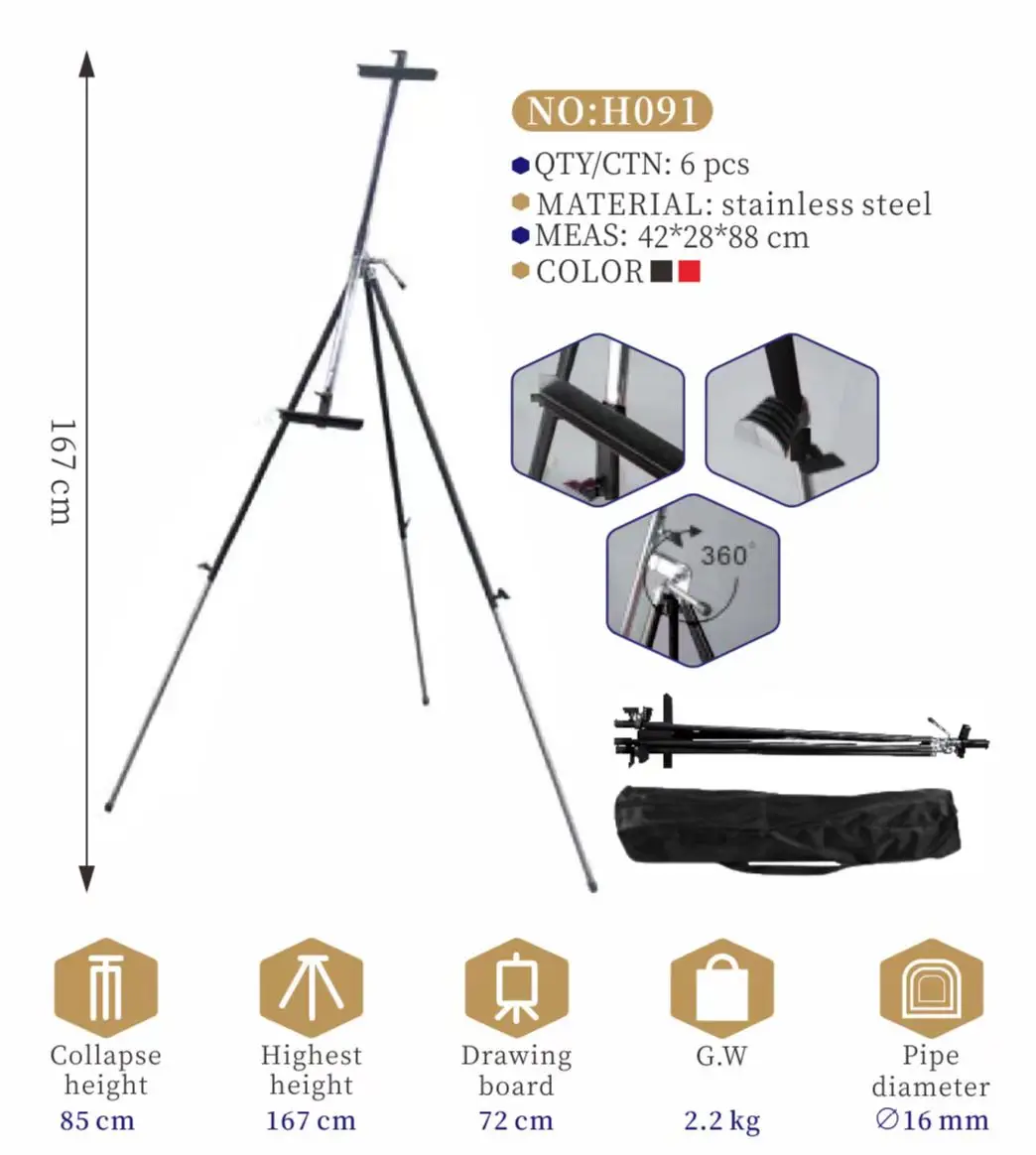 Keep Smiling 167cm Stainless Steel Black Color Artist Metal Easel Stand For Adults Kids Painting