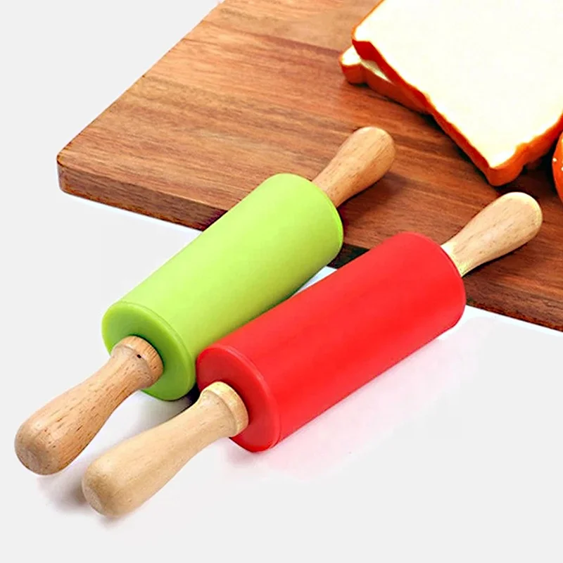 Wanlihao Mini 23cm Nonstick Silicone Rolling Pin with Wooden Handle