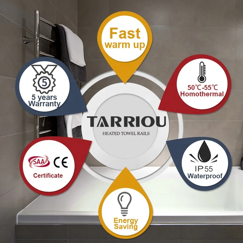 
TARRIOU Chrome Vertical Heated Towel Rail Electric 