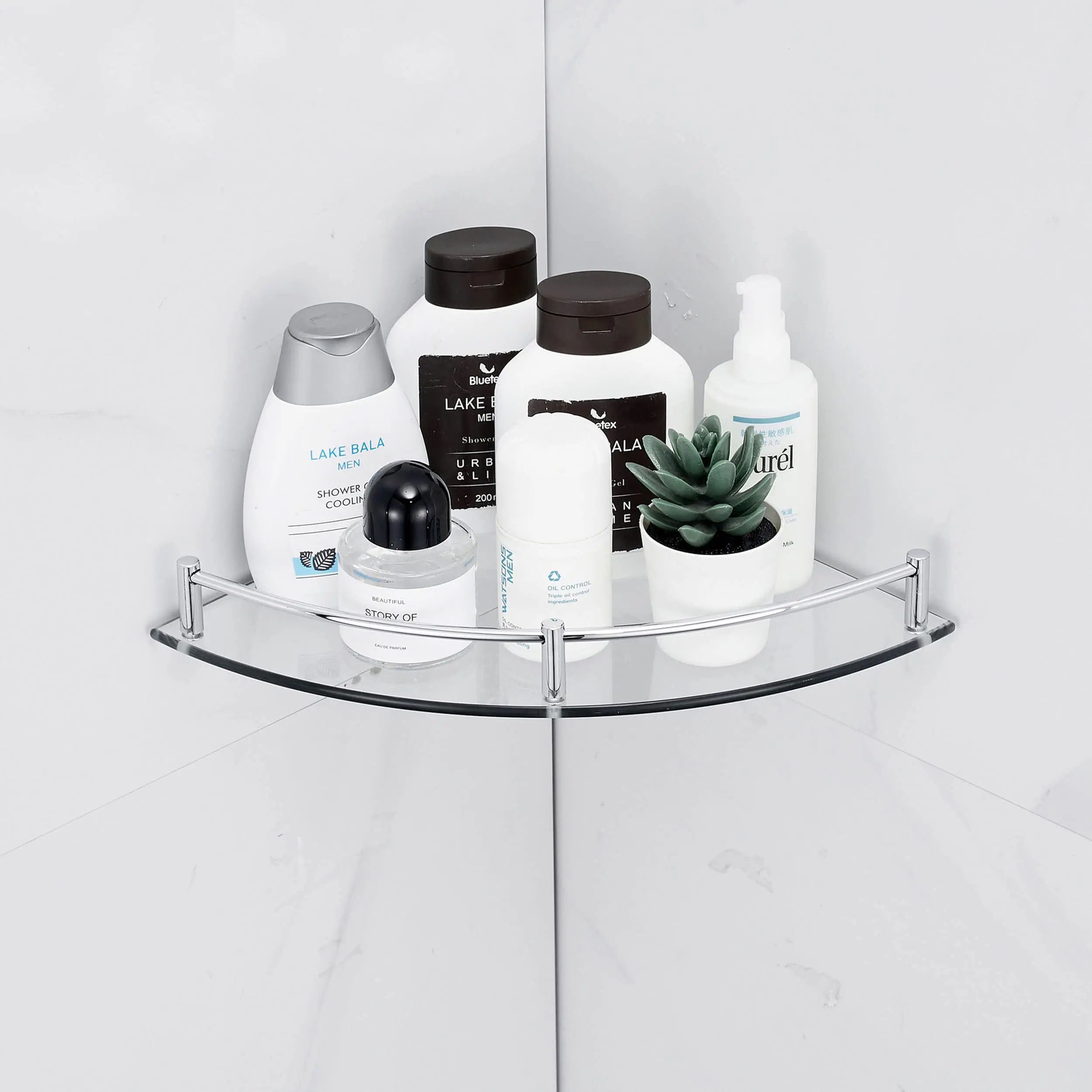 Corner Shelf Cross-Border Stainless Steel Glass Shelf Single Layer Double Layer Corner Shelf Toilet Toilet Bathroom Glass Tripod