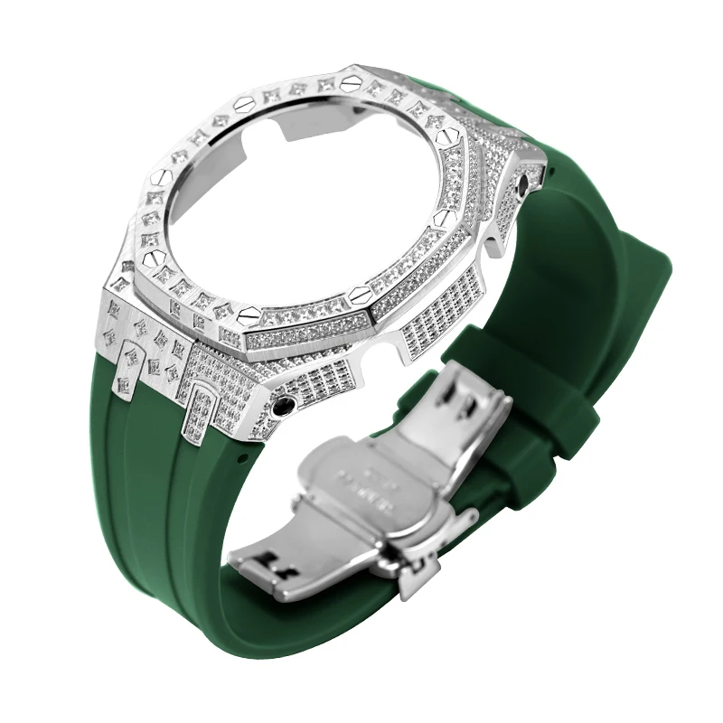 New Design Special Star Full Diamond Watch case and Rubber strap set Wholesale for G A2100 for CA SIO mod kits watch parts