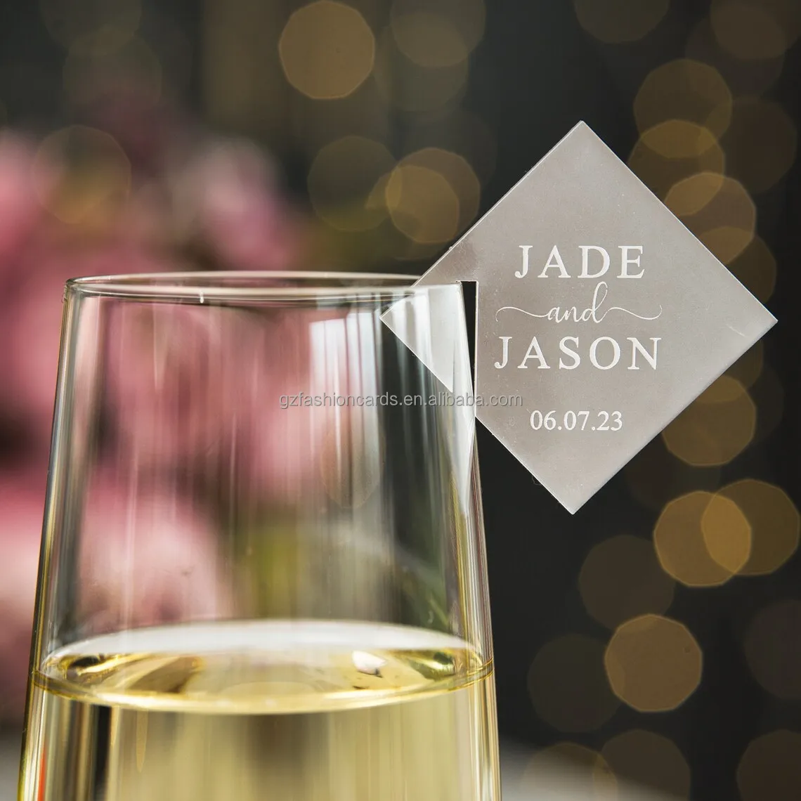 Customized Acrylic Wedding Drink Toppers Gold Mirror Champagne Drink Tags