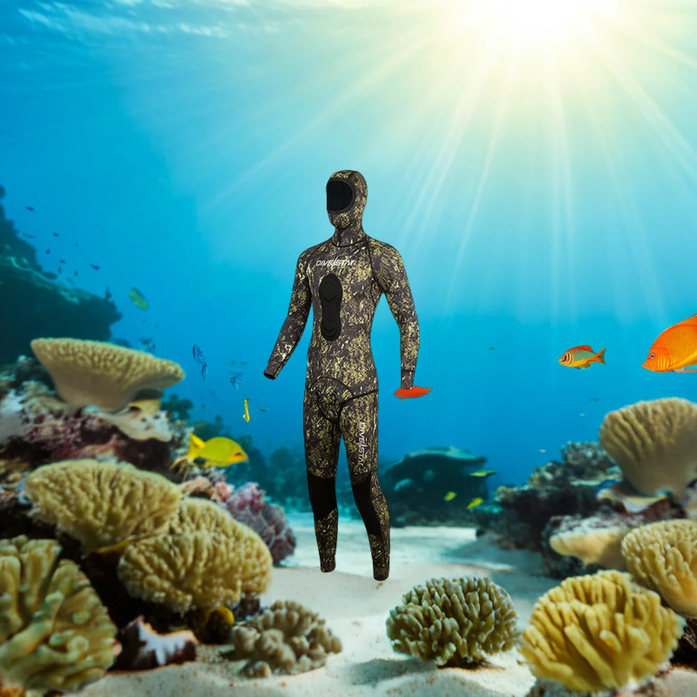 DIVESTAR Spearfishing Wetsuit 1.5mm Camouflage Underwater Spearfishing Suit Flat Lock Stitching Lining Nylon Hunting Fishing