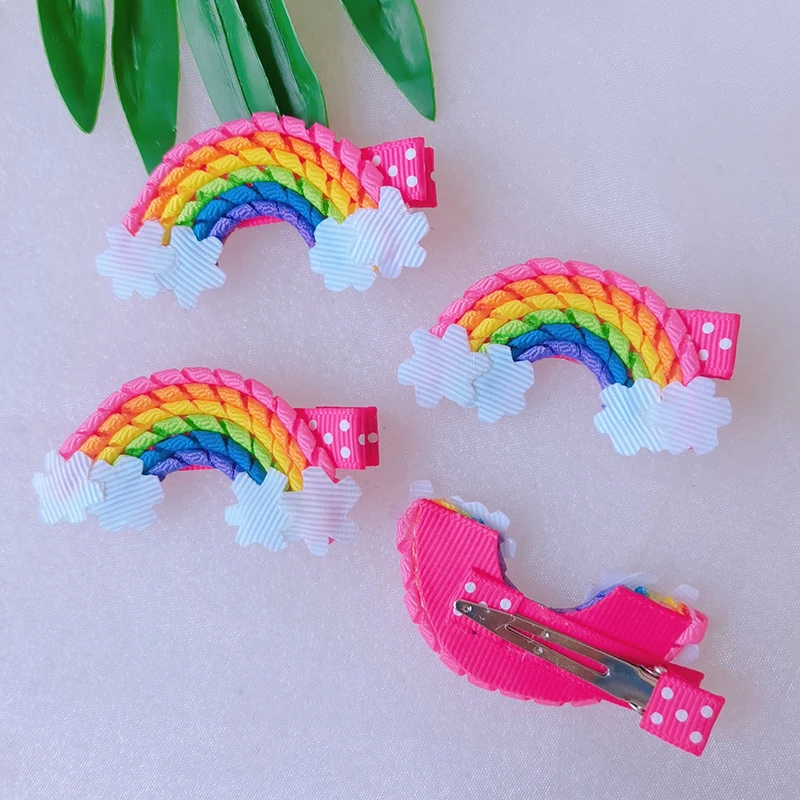 Grosgrain Ribbon Boutique Hair Bow Gradient Rainbow Hair Clip for Girls Flower Hair Accessories