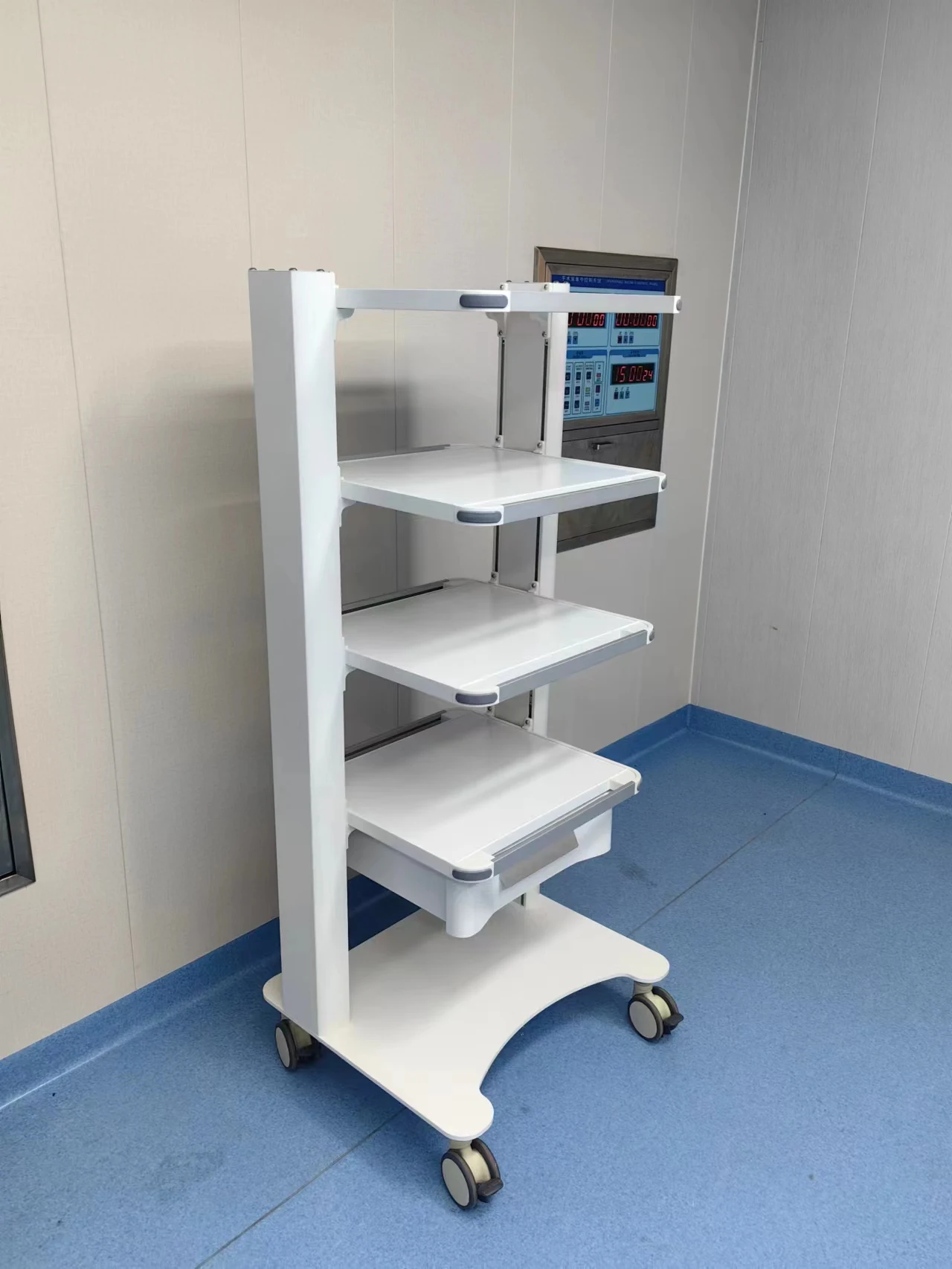 YSH Veterinary White Beautiful Strong No Fading and Rust High Quality Multifunctional Endoscope Trolley