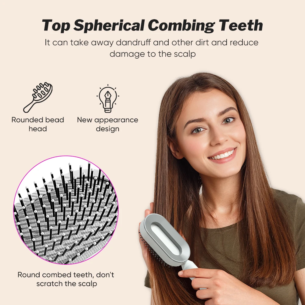 Personalized 3d New One Key Clean Design Massage Comb Air Cushion Easy Clean Hairdressing Self Cleaning Hair Brushes For Women