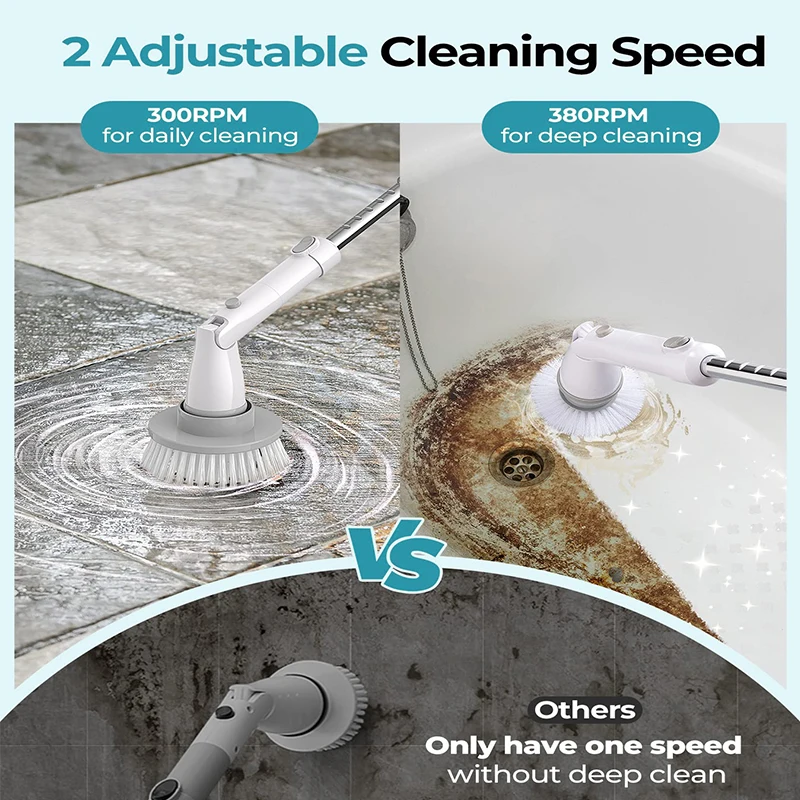 360 Degrees Electric Spin Scrubber Handle for Washing Bathroom Tile Floor Electric Spin Scrubber Silicone Spin Cleaning Brush