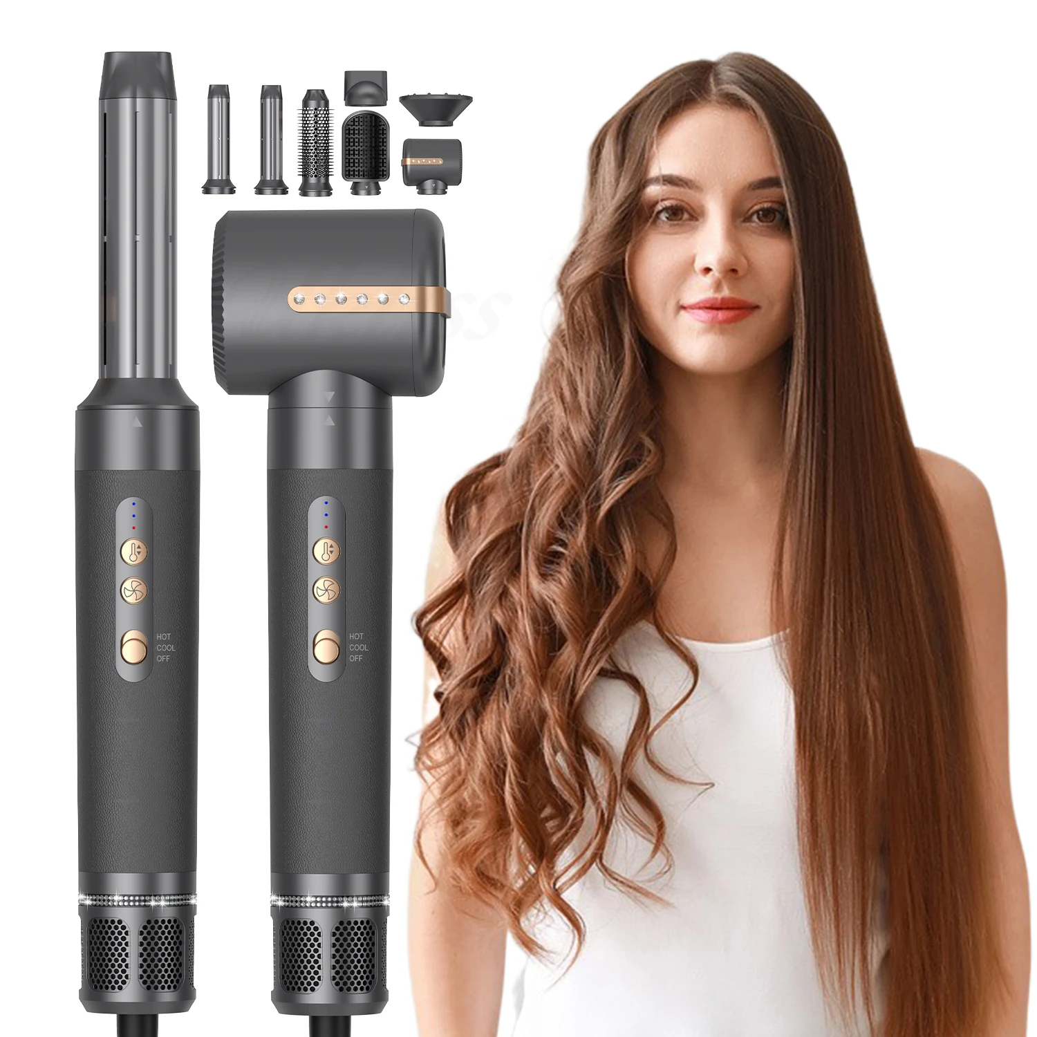 7 In 1 Hot Air Comb Brush Detachable Dry and Wet Hair Straightener Curler Styler Hair Dryer Cepillo Secador De Pelo