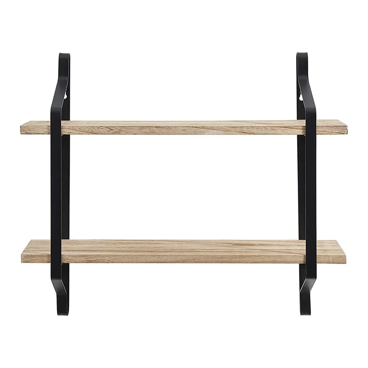 Wall Mounted 2 Tier Decorative Hanging Shelf Paulownia Book Shelf Modern Wooden