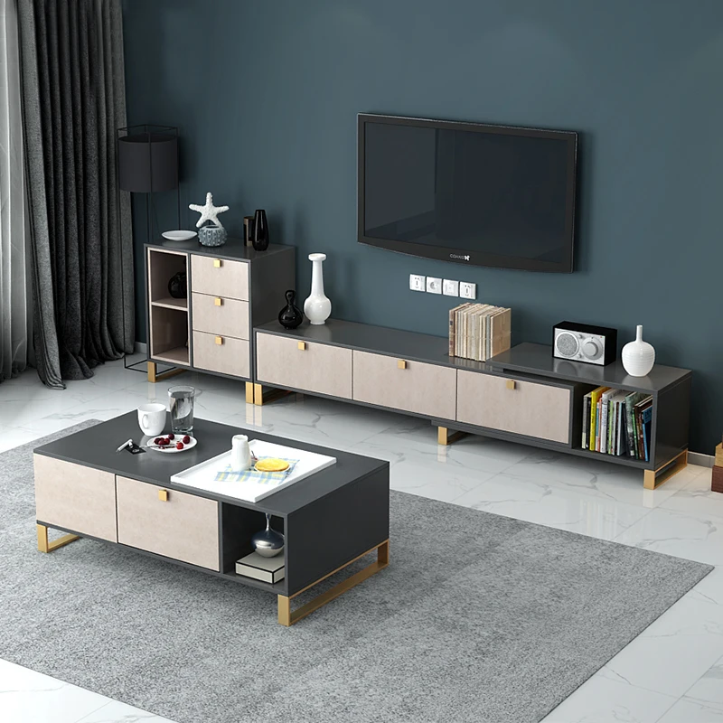 Tea Table TV Cabinet Combination Light New Furniture Floor Cabinet Luxury Economy Postmodern Simple Living Room Small Family