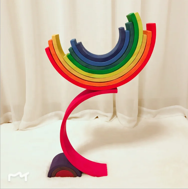 Wooden Baby toy Bridge Stacking Stack Up Rainbow Wooden Tower intelligence Educational Toys For kids