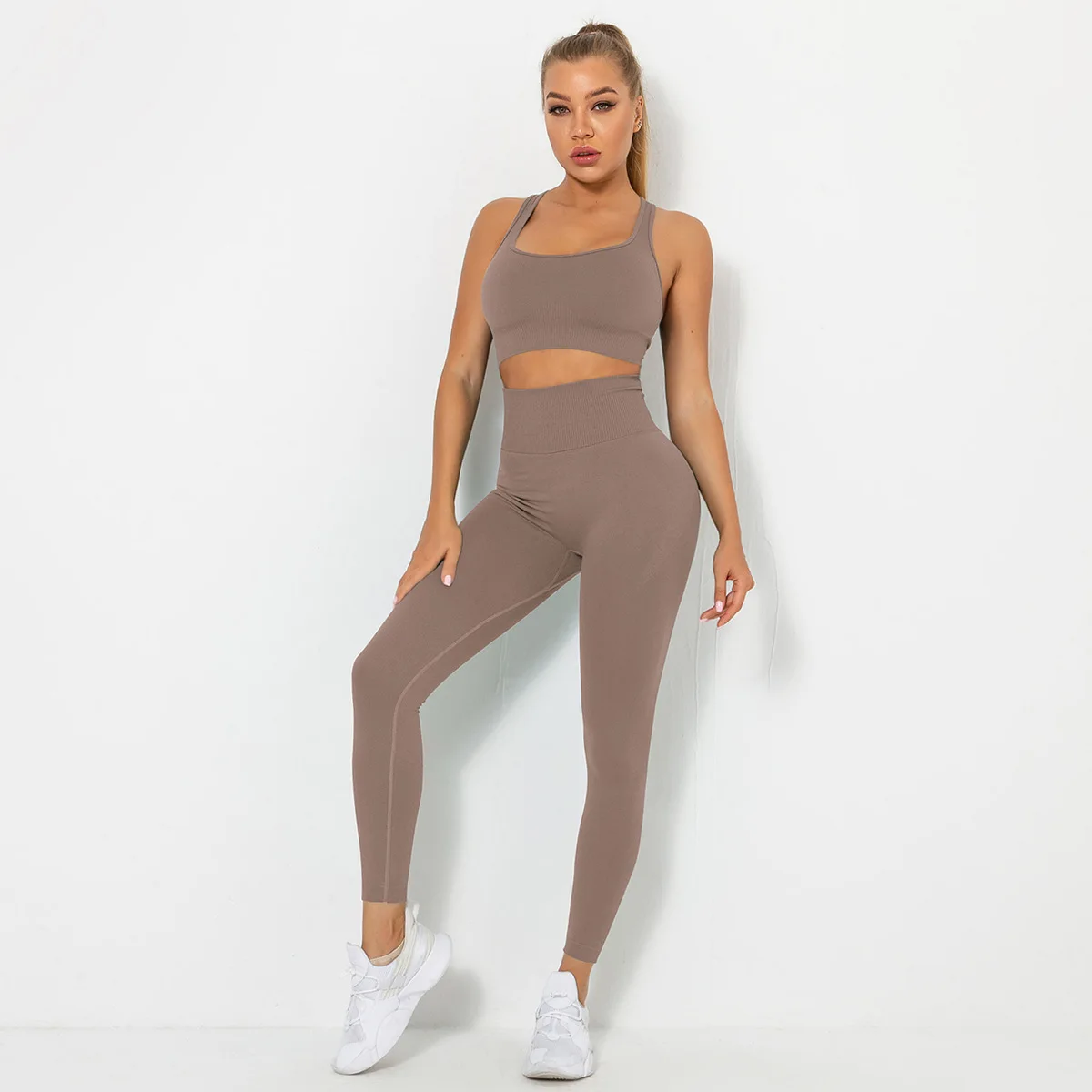 2022 New Design Women Push Up Leggings High Impact Yoga Bra Set  Gym Wear
