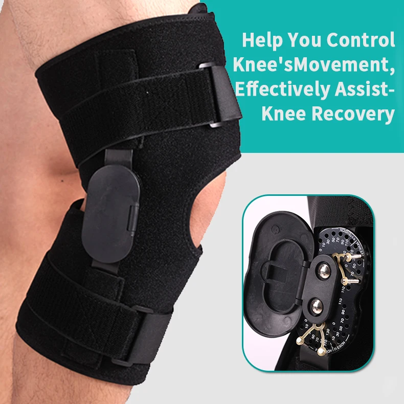 Adjustable hinged knee immobilizer with side stabilizers of locking dials for knee pain