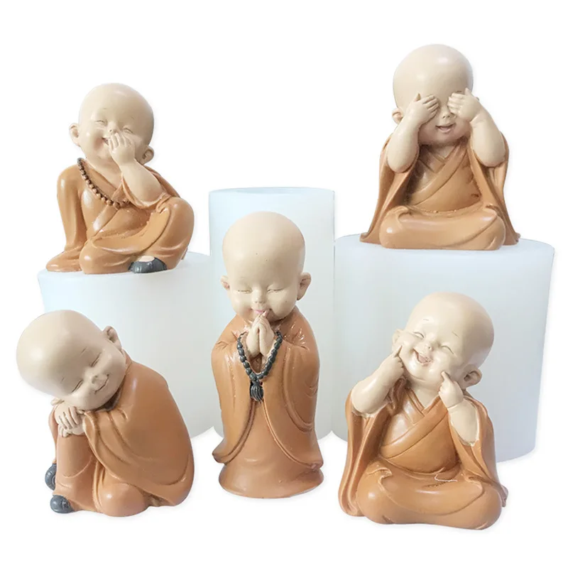 Buddha Car Decoration Office Tea Table Decoration Mould  Zen Figure  Little Shami Monk Silicone Candle Mold