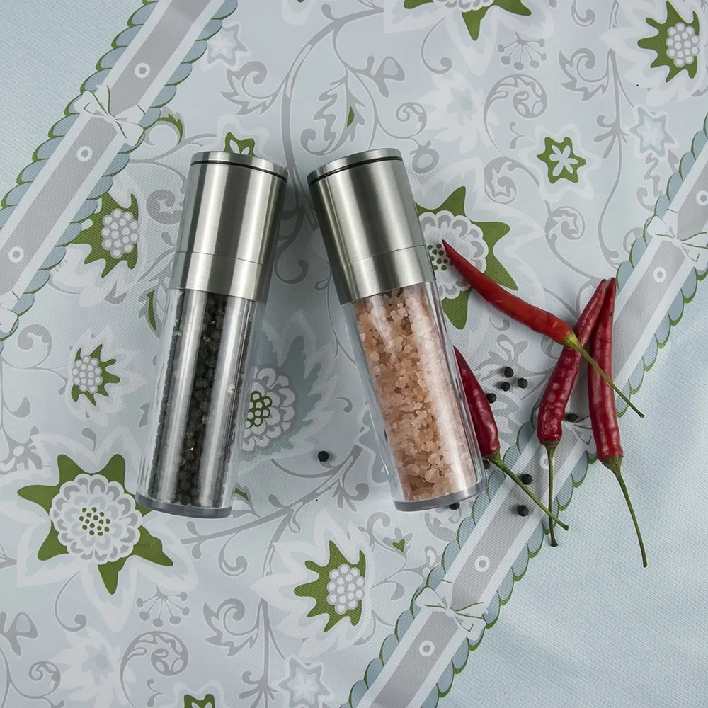 New Kitchenware Accessories Stainless Steel Salt and Pepper Mill  With  Adjustable Coarseness Setting and Plastic Bottle