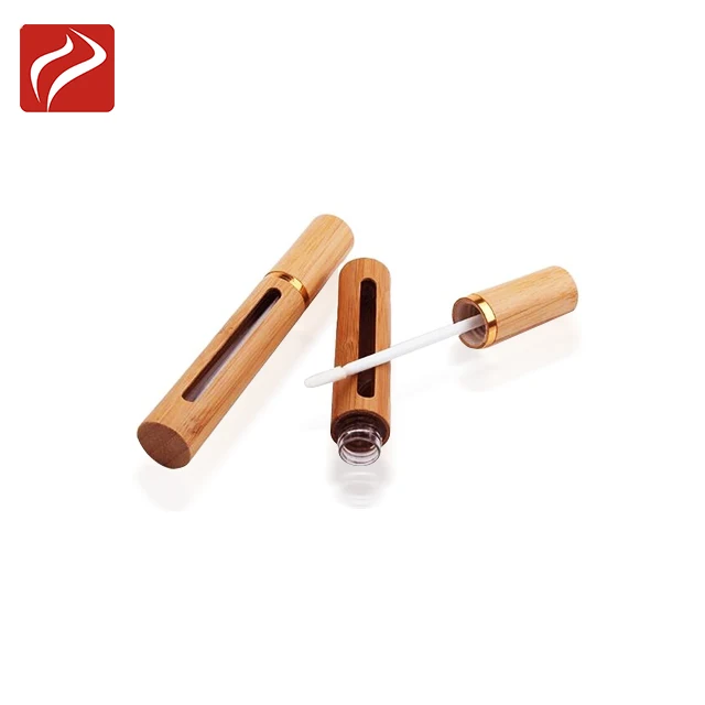 Fancy Bamboo Lip Balm Containers Cosmetic Tube Empty Bamboo Lipstick Tube with Brush